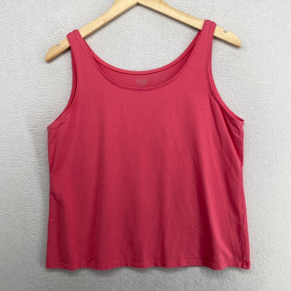 EILEEN FISHER Tank Top L Stretch Organic Cotton Jersey Scoop Neck Pink USA